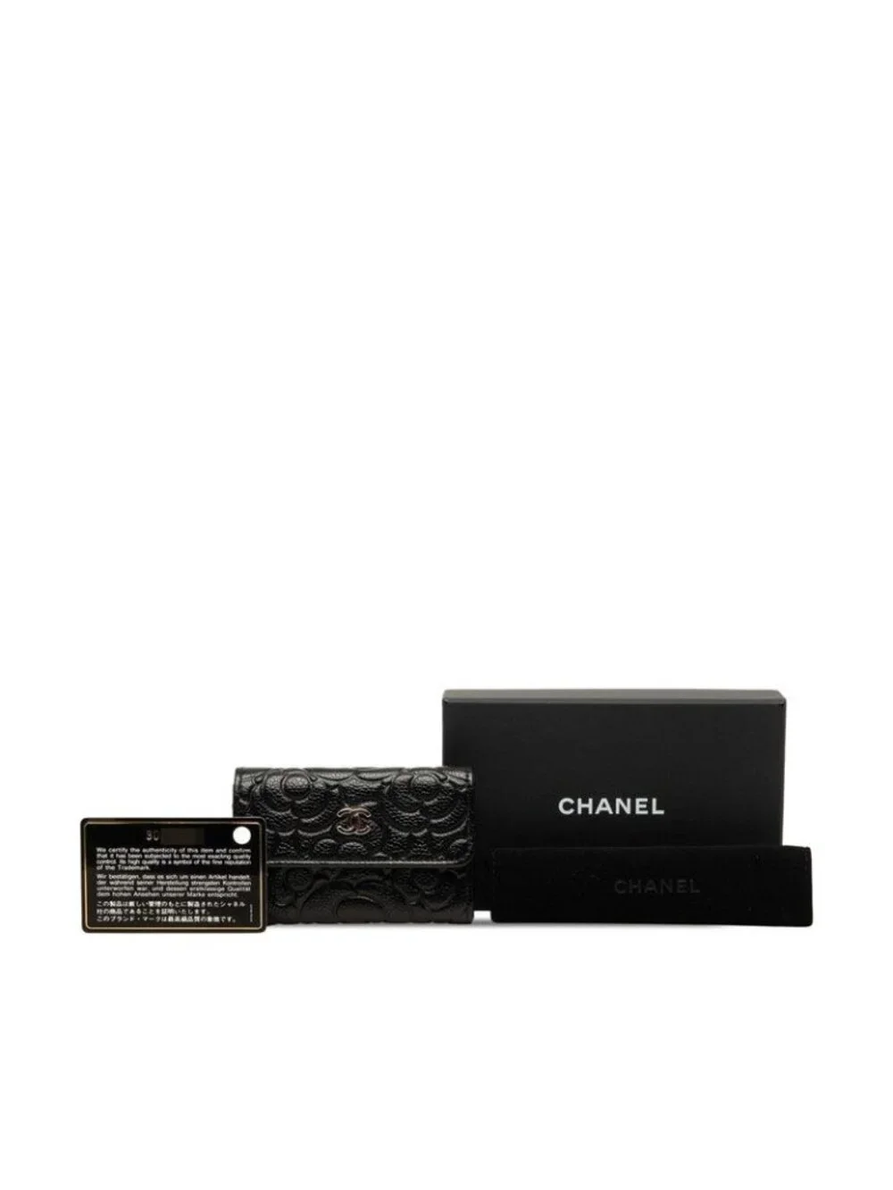 Chanel CC Logo Camellia Card Case Business Black Caviar Leather